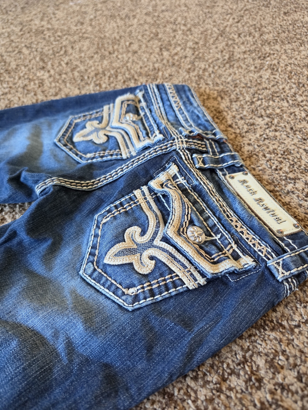 Rock Revival Kai Bootcut Jeans Size 25 Distressed Thick Stitch Buckle Y2K
